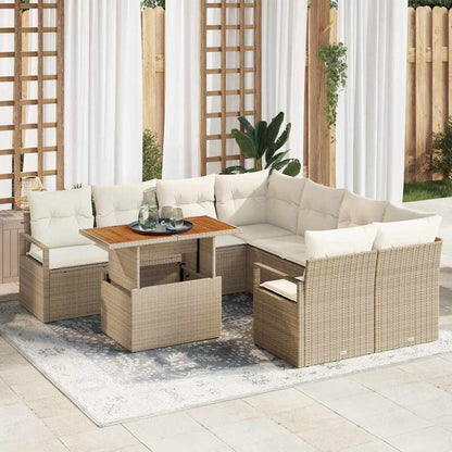 Set Divano da Giardino 9 pz 8-Numero di posti Beige e Crema
