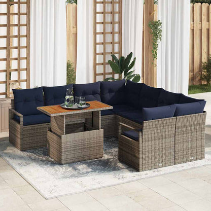 Set Divano da Giardino 9 pz 8-Numero di posti Grigio e Blu Navy