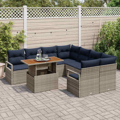 Set Divano da Giardino 9 pz 8-Numero di posti Grigio e Blu Navy