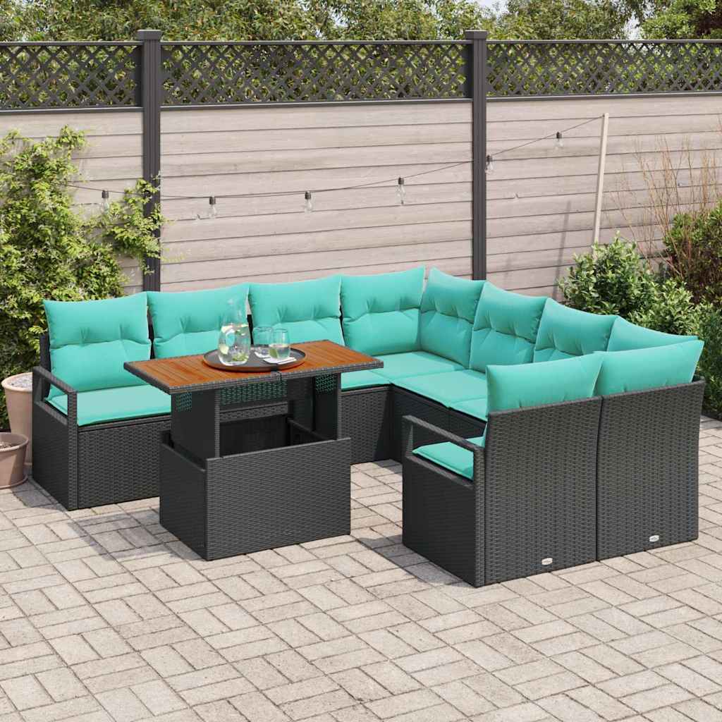 Set Divano da Giardino 9 pz 8-Numero di posti Nero e Teal