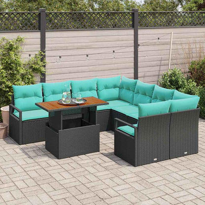 Set Divano da Giardino 9 pz 8-Numero di posti Nero e Teal