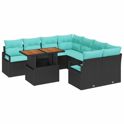 Set Divano da Giardino 9 pz 8-Numero di posti Nero e Teal