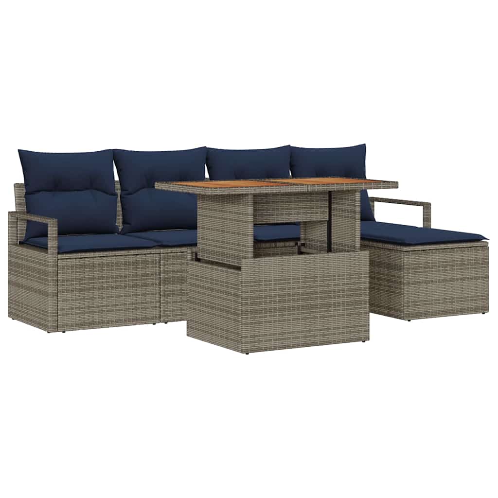 Set Divano da Giardino 6 pcs Grigio e Blu Navy