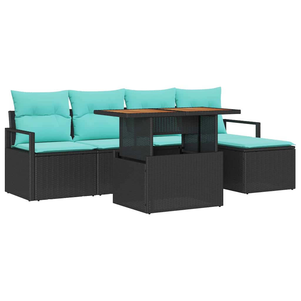 Set Divano da Giardino 6 pcs Nero e Teal