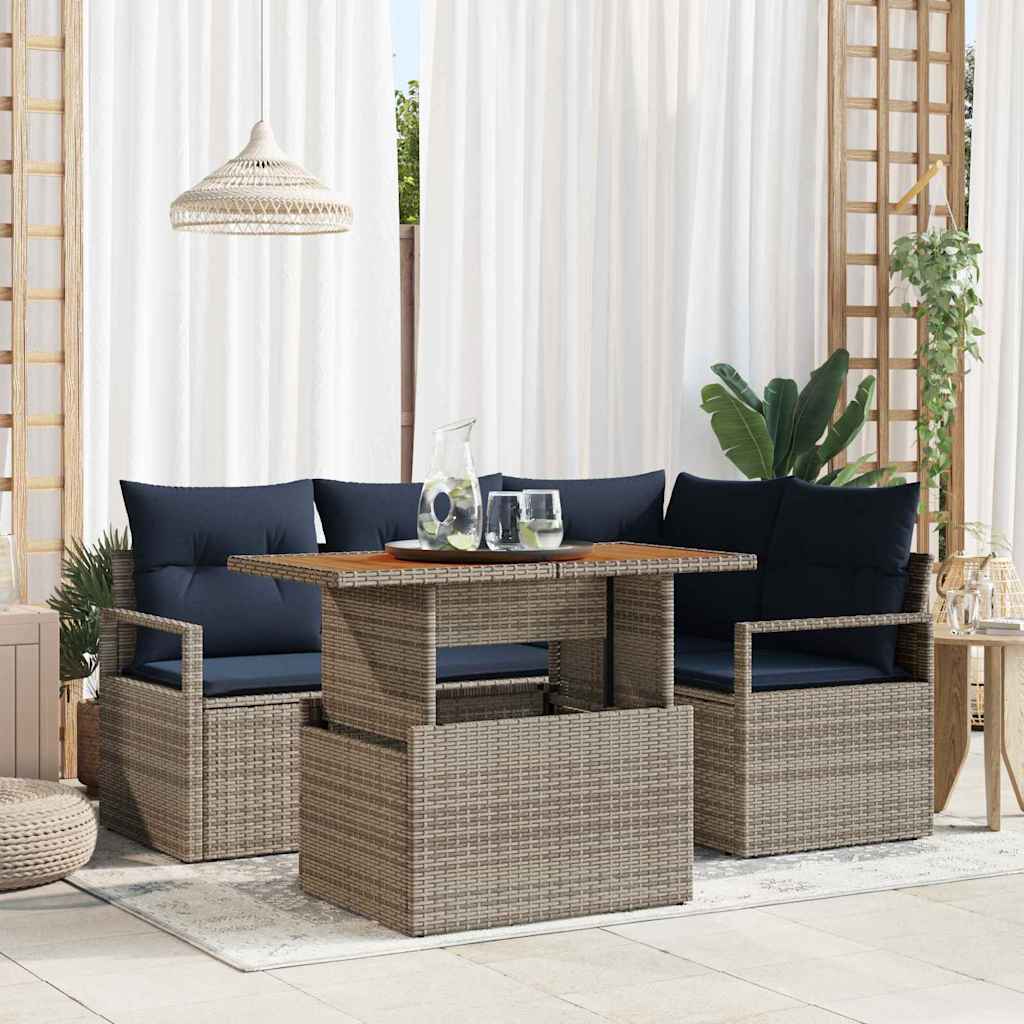 Set Divano da Giardino 5 pz 4-Numero di posti Grigio e Blu Navy