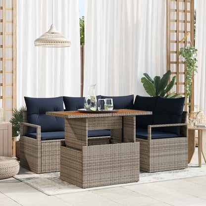 Set Divano da Giardino 5 pz 4-Numero di posti Grigio e Blu Navy