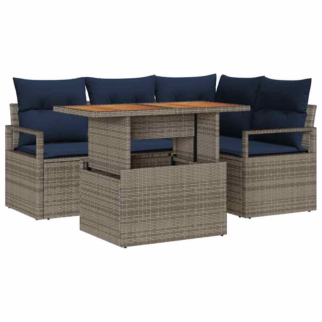 Set Divano da Giardino 5 pz 4-Numero di posti Grigio e Blu Navy