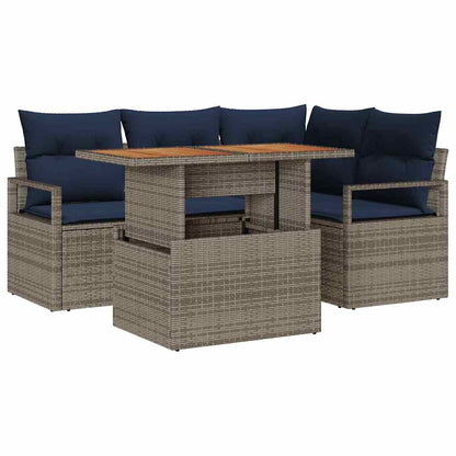 Set Divano da Giardino 5 pz 4-Numero di posti Grigio e Blu Navy