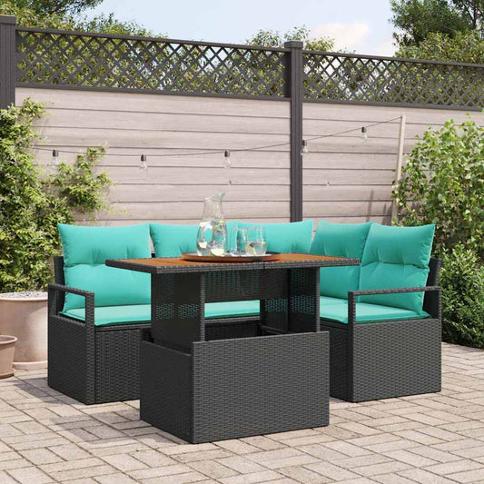 Set da Pranzo per Giardino con cuscino 5 pcs Nero e Verde acqua