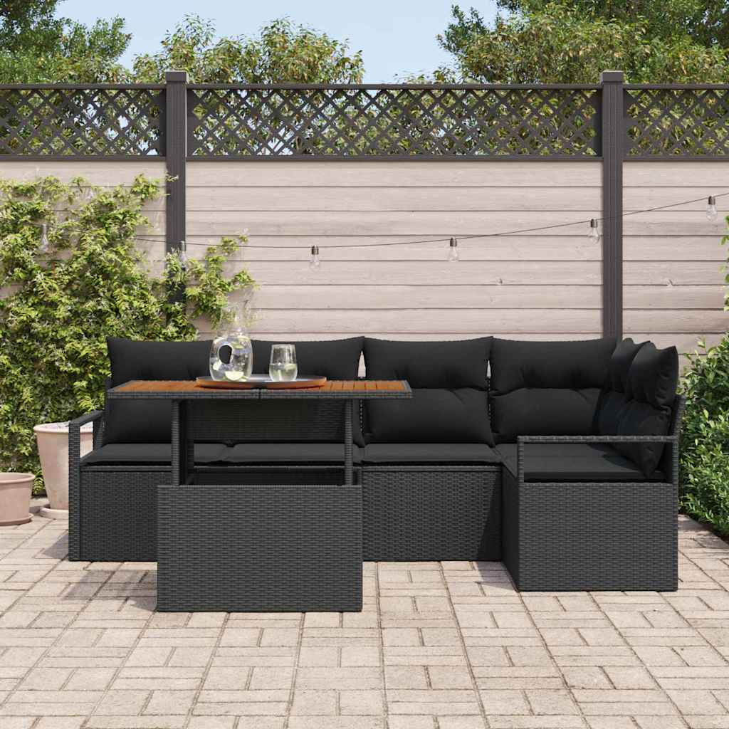 Set Divano da Giardino 6 pz 5-Numero di posti Nero e Marrone | homemem39
