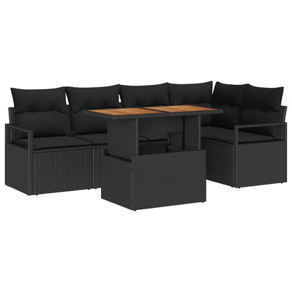 Set Divano da Giardino 6 pz 5-Numero di posti Nero e Marrone | homemem39