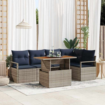 Set Divano da Giardino 6 pz 5-Numero di posti Grigio e Blu Navy