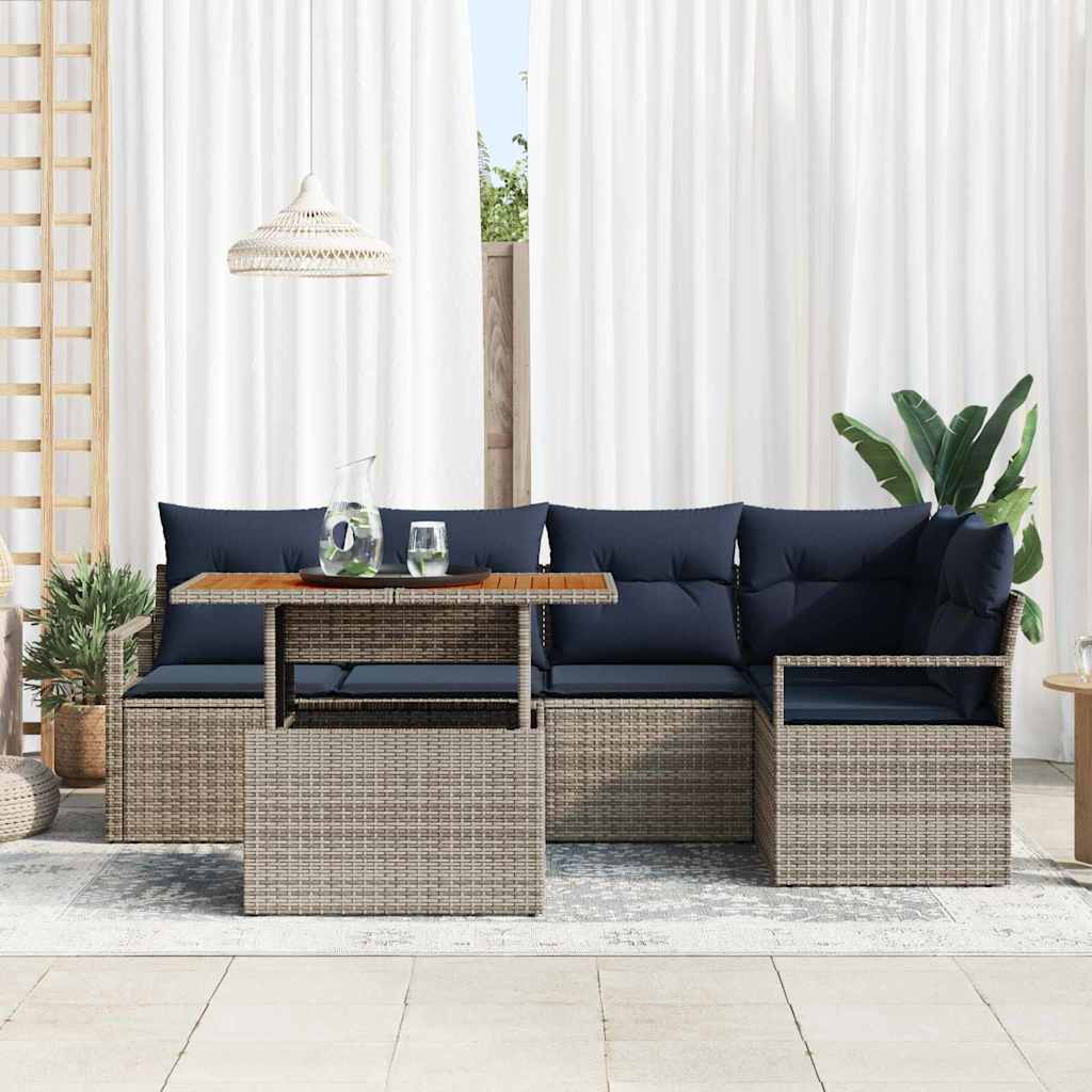 Set Divano da Giardino 6 pz 5-Numero di posti Grigio e Blu Navy