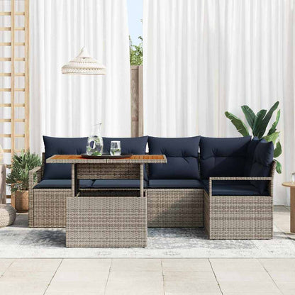 Set Divano da Giardino 6 pz 5-Numero di posti Grigio e Blu Navy