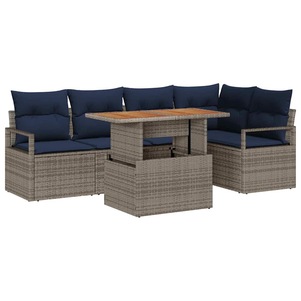 Set Divano da Giardino 6 pz 5-Numero di posti Grigio e Blu Navy
