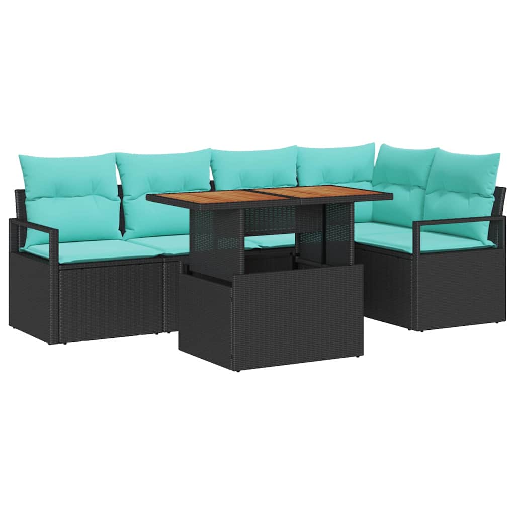 Set Divano da Giardino 6 pz 5-Numero di posti Nero e Teal