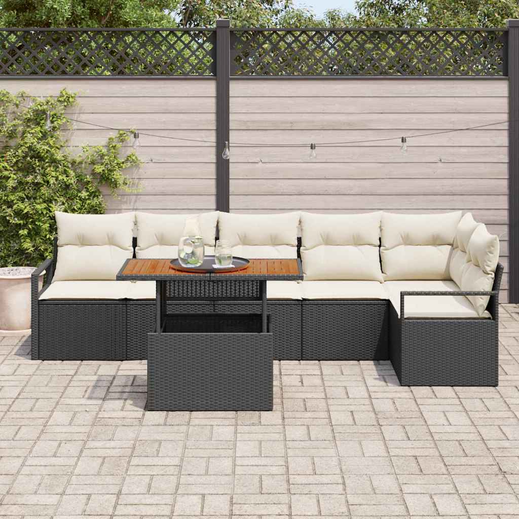 Set da Pranzo per Giardino con cuscino 7 pcs Nero e Crema | homemem39