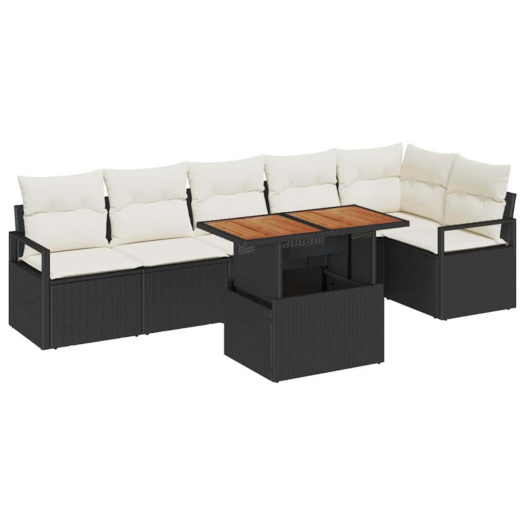 Set da Pranzo per Giardino con cuscino 7 pcs Nero e Crema | homemem39