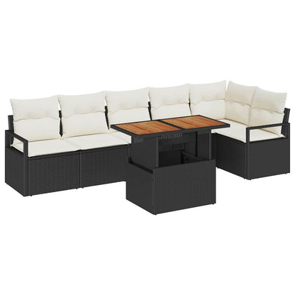 Set da Pranzo per Giardino con cuscino 7 pcs Nero e Crema | homemem39