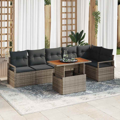 Set Divano da Giardino 7 pz 6-Numero di posti Grigio e Marrone