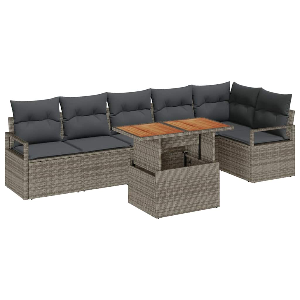 Set Divano da Giardino 7 pz 6-Numero di posti Grigio e Marrone