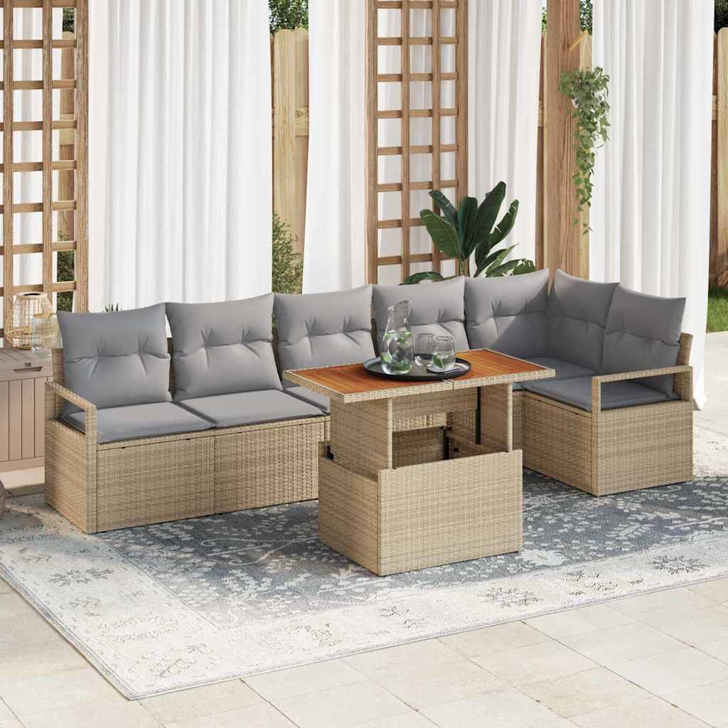 Set Divano da Giardino 7 pz 6-Numero di posti Beige e grigio