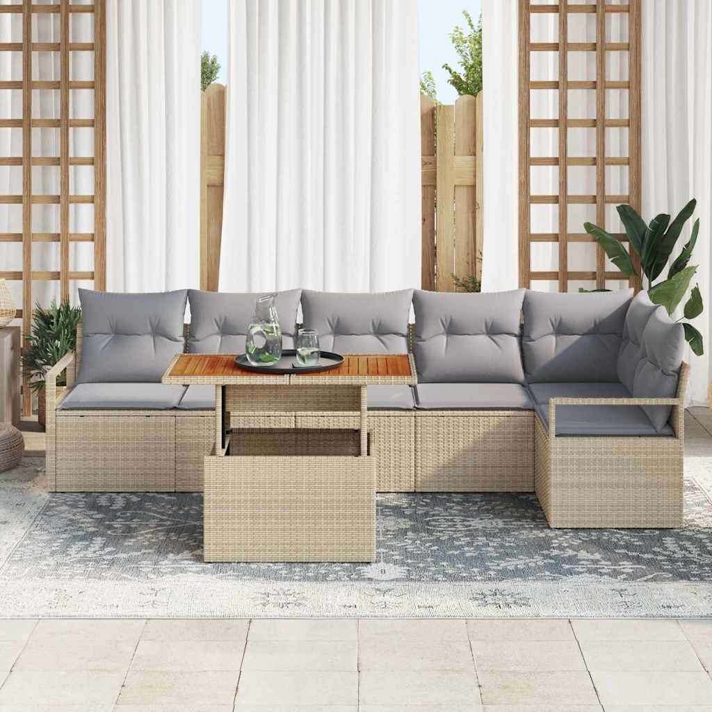 Set Divano da Giardino 7 pz 6-Numero di posti Beige e grigio