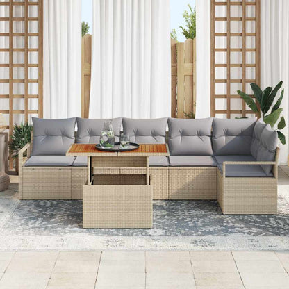 Set Divano da Giardino 7 pz 6-Numero di posti Beige e grigio