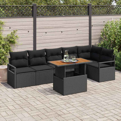 Set Divano da Giardino 7 pz 6-Numero di posti Nero e Marrone