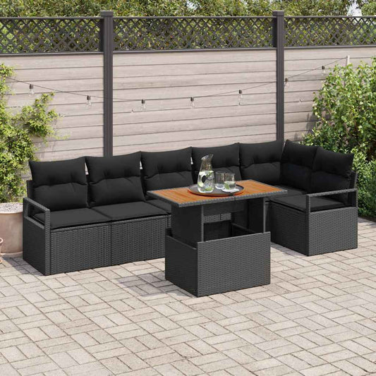 Set da Pranzo per Giardino con cuscino 7 pcs Nero e Marrone