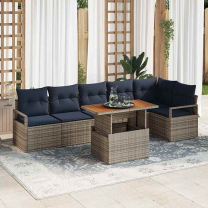 Set Divano da Giardino 7 pz 6-Numero di posti Grigio e Blu Navy