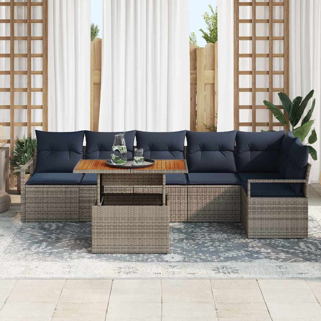 Set Divano da Giardino 7 pz 6-Numero di posti Grigio e Blu Navy