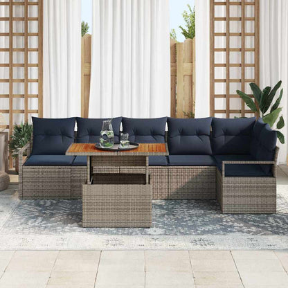 Set Divano da Giardino 7 pz 6-Numero di posti Grigio e Blu Navy