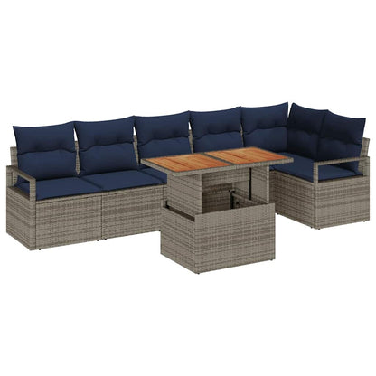 Set Divano da Giardino 7 pz 6-Numero di posti Grigio e Blu Navy