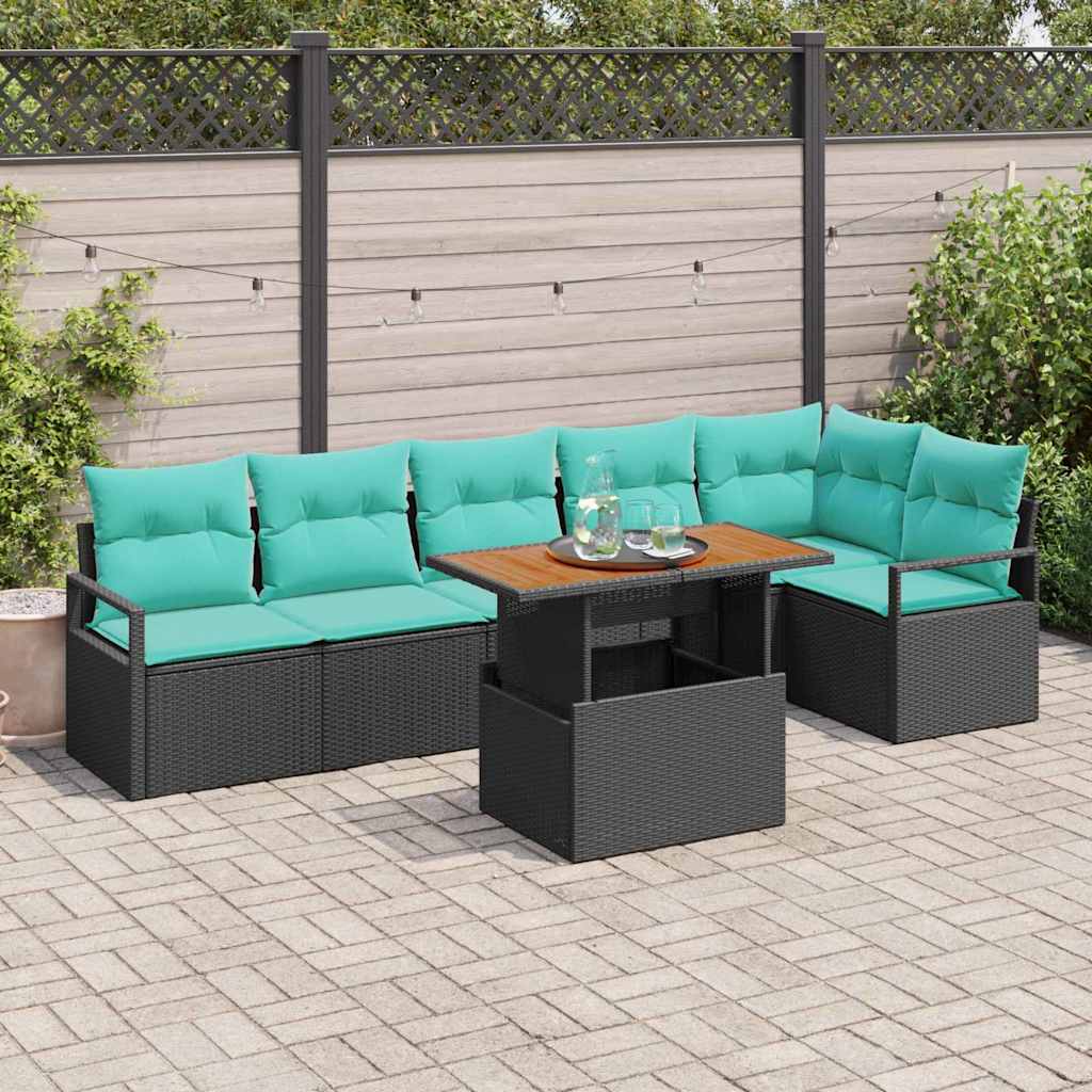 Set Divano da Giardino 7 pz 6-Numero di posti Nero e Teal