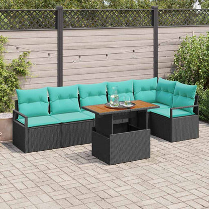 Set Divano da Giardino 7 pz 6-Numero di posti Nero e Teal