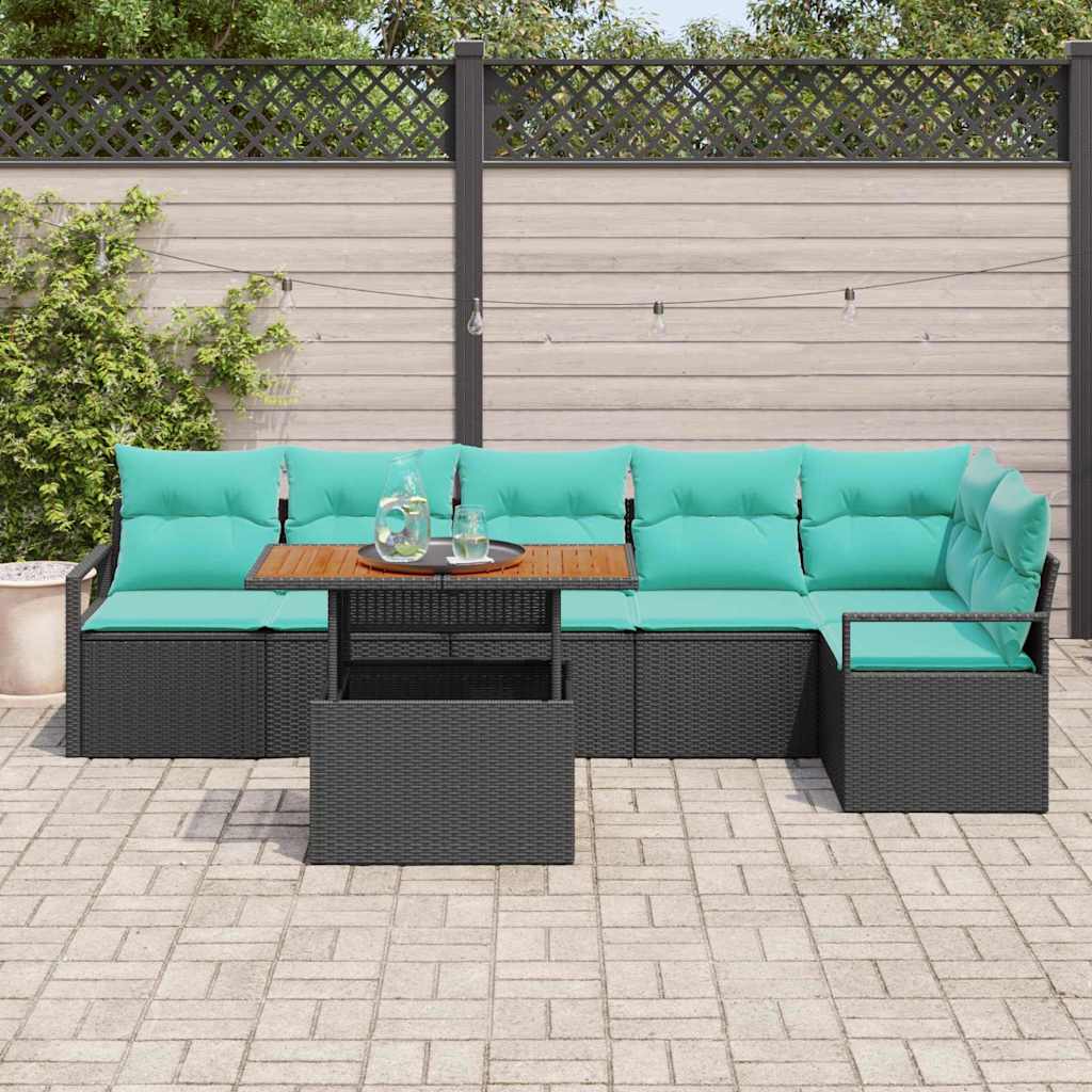 Set Divano da Giardino 7 pz 6-Numero di posti Nero e Teal