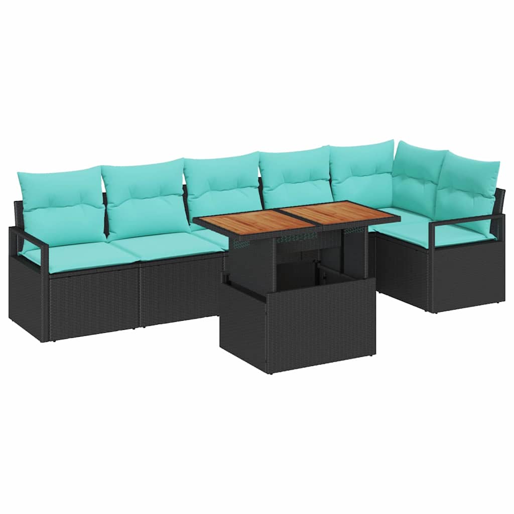 Set Divano da Giardino 7 pz 6-Numero di posti Nero e Teal