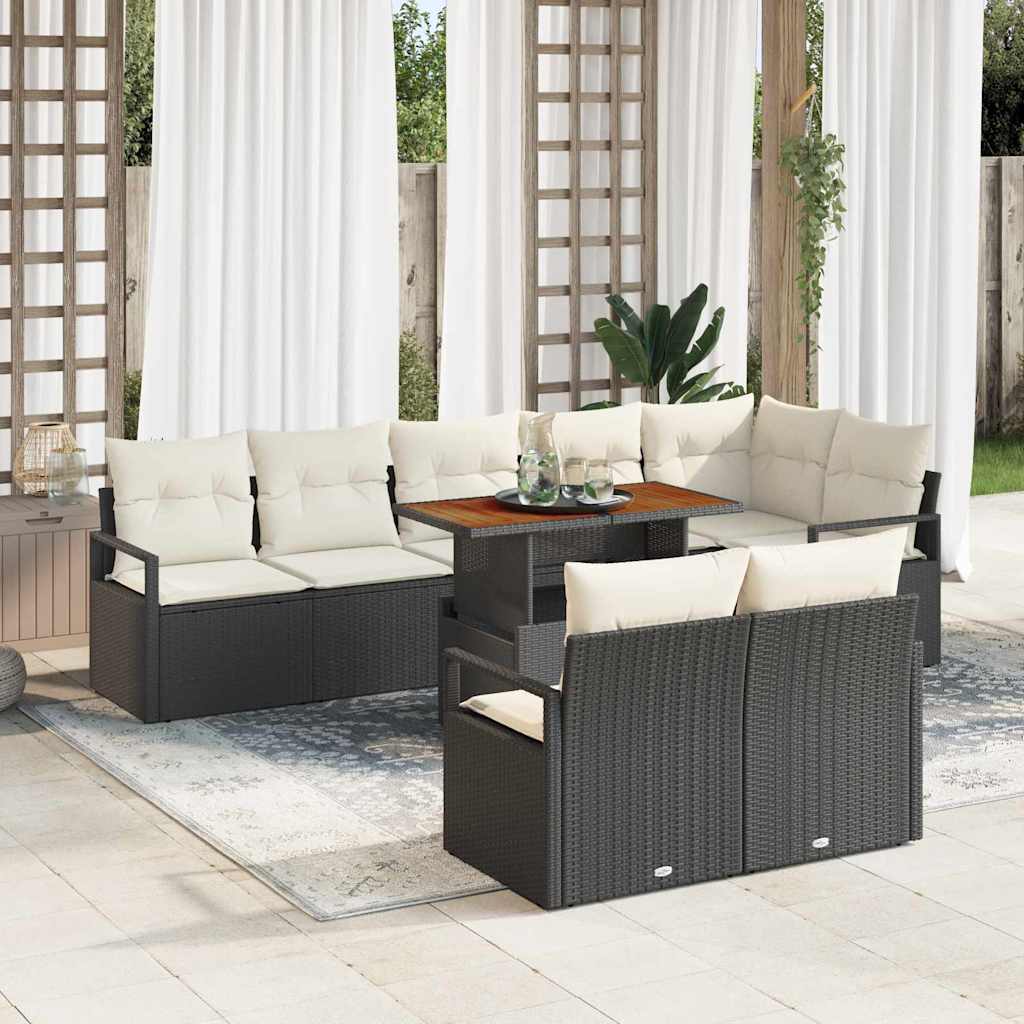 Set Divano da Giardino 9 pz 8-Numero di posti Nero e Crema