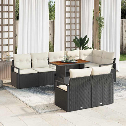 Set Divano da Giardino 9 pz 8-Numero di posti Nero e Crema