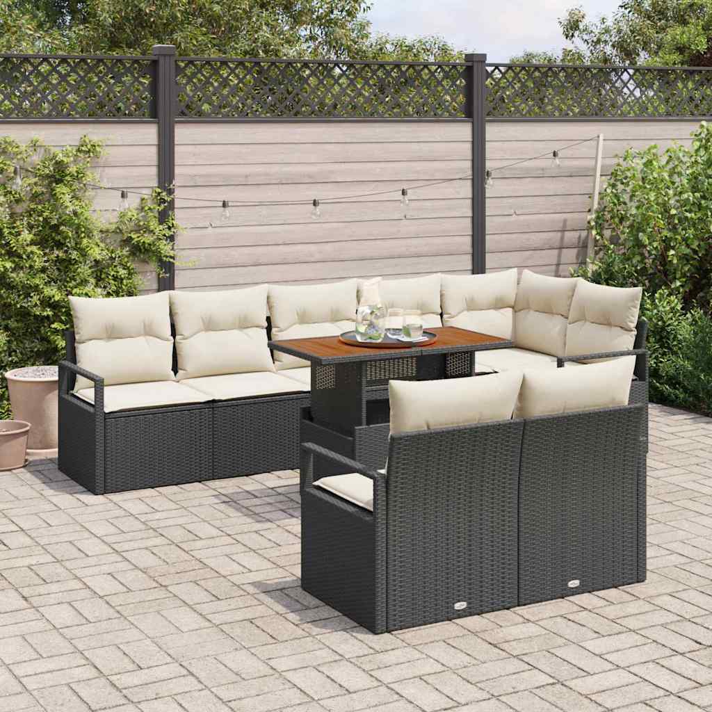 Set Divano da Giardino 9 pz 8-Numero di posti Nero e Crema