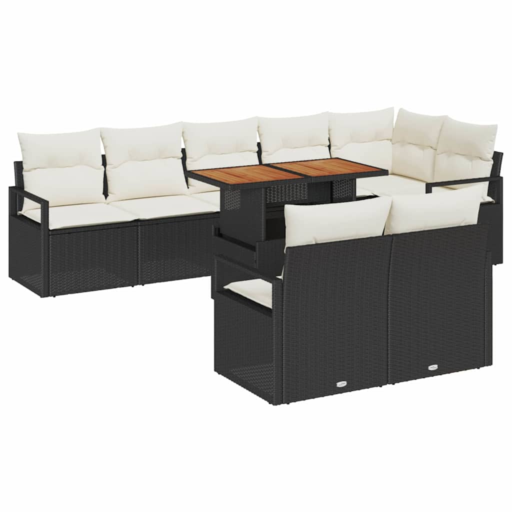 Set Divano da Giardino 9 pz 8-Numero di posti Nero e Crema