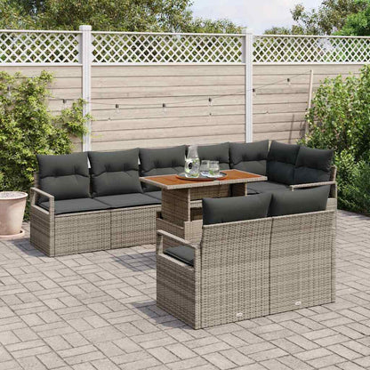 Set Divano da Giardino 9 pz 8-Numero di posti Grigio e Marrone