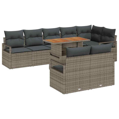 Set Divano da Giardino 9 pz 8-Numero di posti Grigio e Marrone