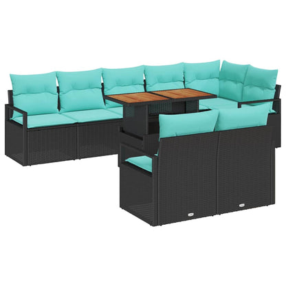 Set Divano da Giardino 9 pz 8-Numero di posti Nero e Teal