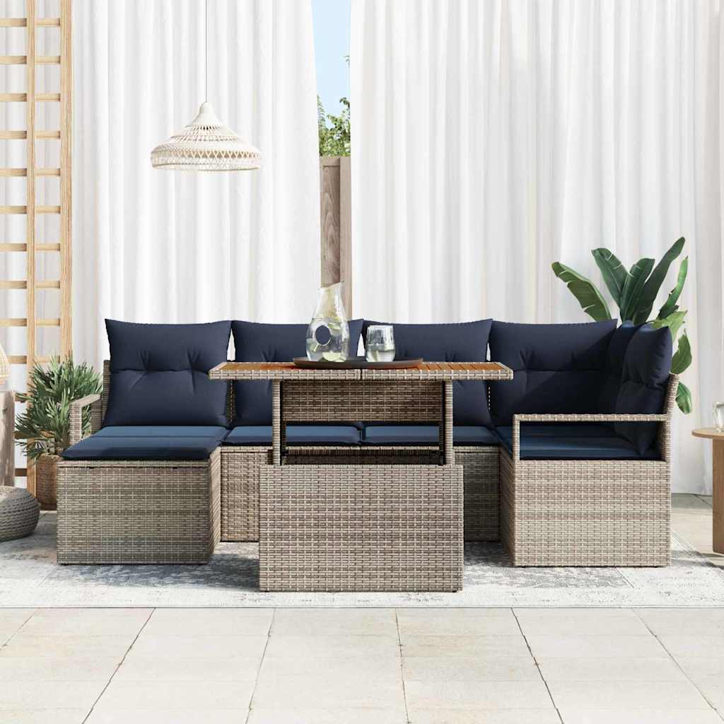 Set Divano da Giardino 7 pcs Grigio e Blu Navy