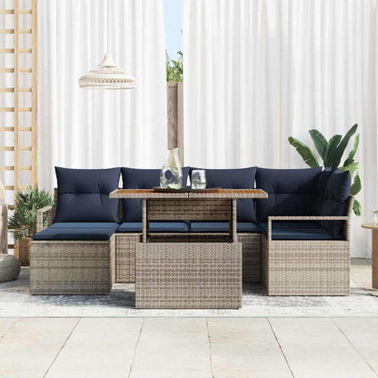 Set Divano da Giardino 7 pcs Grigio e Blu Navy