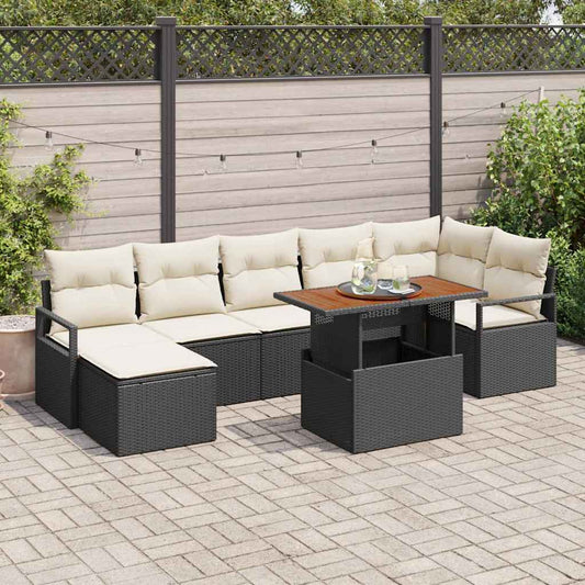 Set da Pranzo per Giardino con cuscino 8 pcs Nero e Crema
