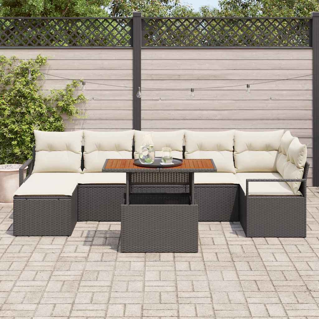 Set Divano da Giardino 8 pcs Nero e Crema