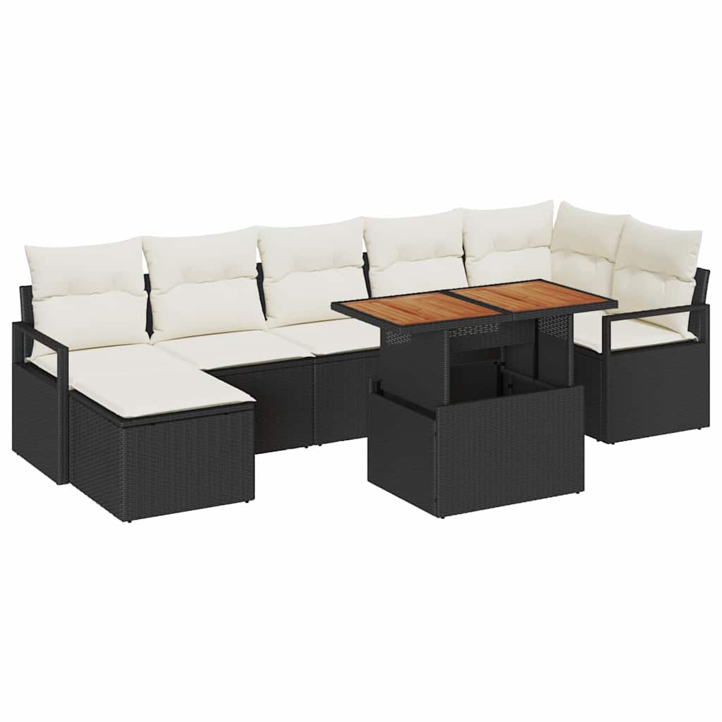 Set Divano da Giardino 8 pcs Nero e Crema